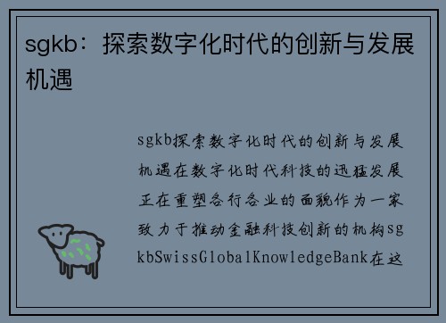 sgkb：探索数字化时代的创新与发展机遇