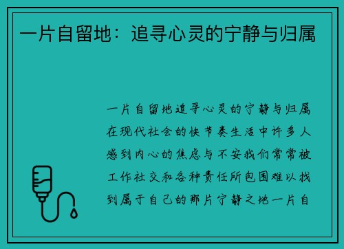 一片自留地：追寻心灵的宁静与归属